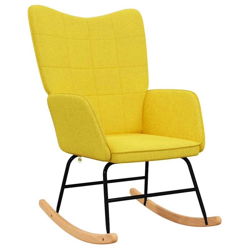 Fauteuil à bascule avec repose-pieds relax pour salon en tissu jaune moutarde DEC028878