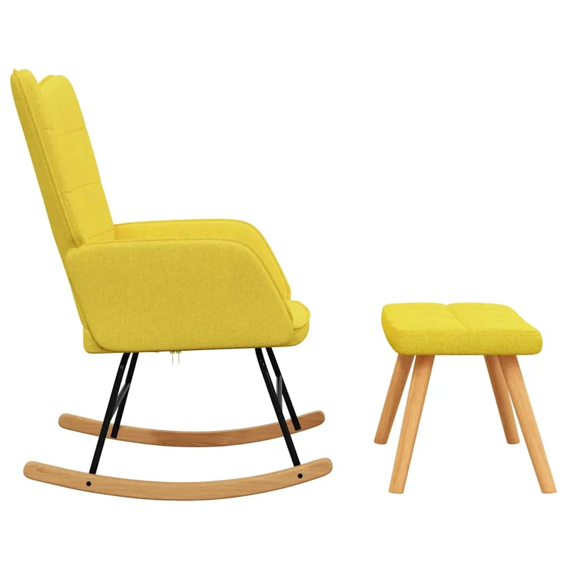 Fauteuil à bascule avec repose-pieds relax pour salon en tissu jaune moutarde DEC028878