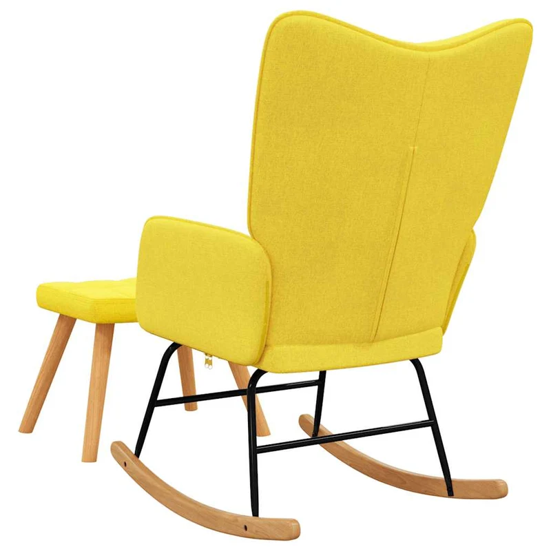 Fauteuil à bascule avec repose-pieds relax pour salon en tissu jaune moutarde DEC028878