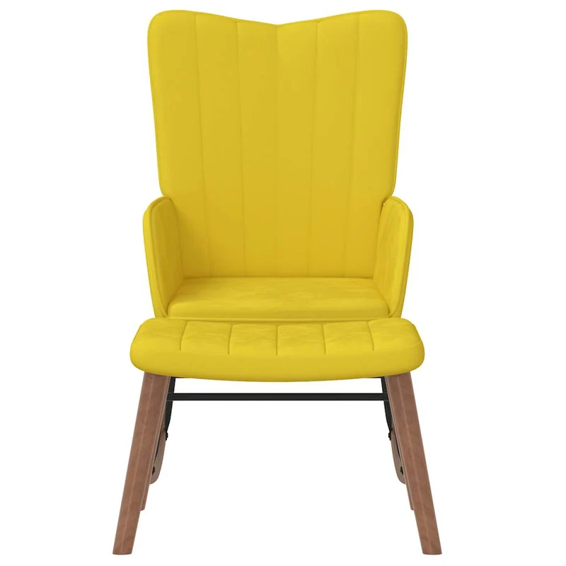 Fauteuil à bascule relax pour salon avec repose-pied en velours jaune moutarde DEC028814
