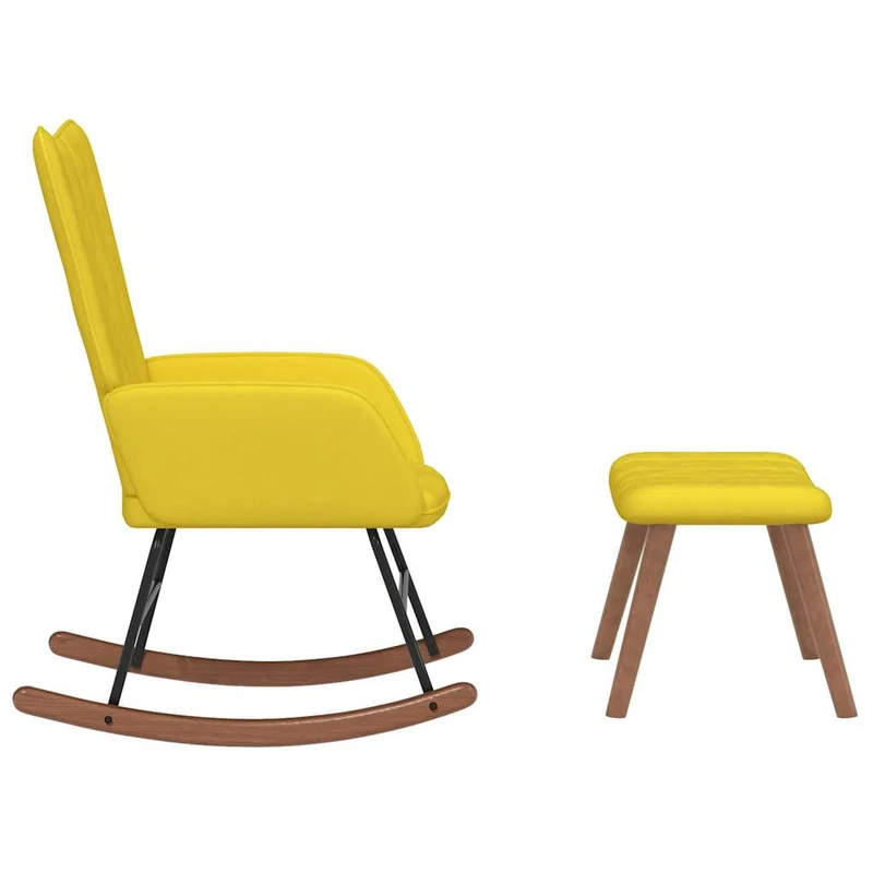 Fauteuil à bascule relax pour salon avec repose-pied en velours jaune moutarde DEC028814