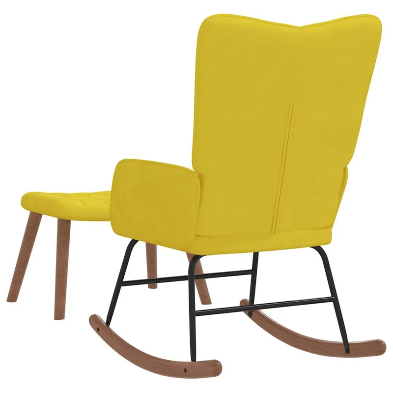 Fauteuil à bascule relax pour salon avec repose-pied en velours jaune moutarde DEC028814