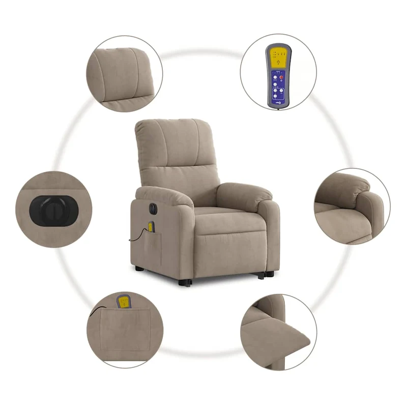 Fauteuil de relaxation fonction de levage électrique 6 points de massage en tissu taupe DEC027858