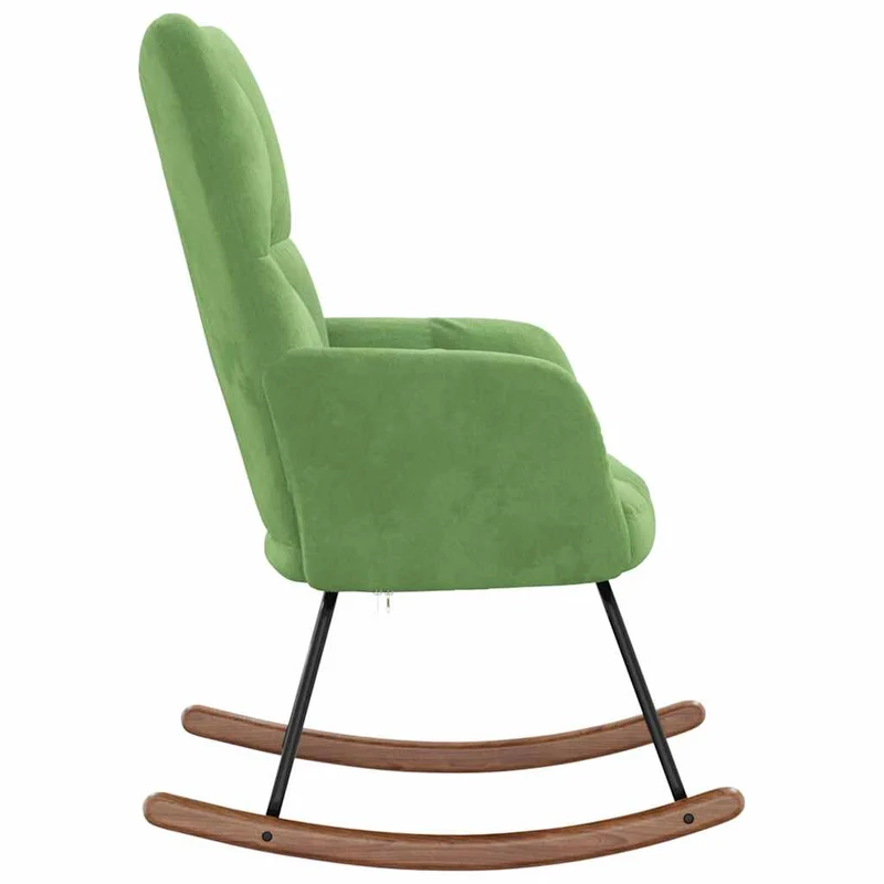 Fauteuil à bascule d'allaitement rembourré relax pour salon en velours vert clair DEC029090