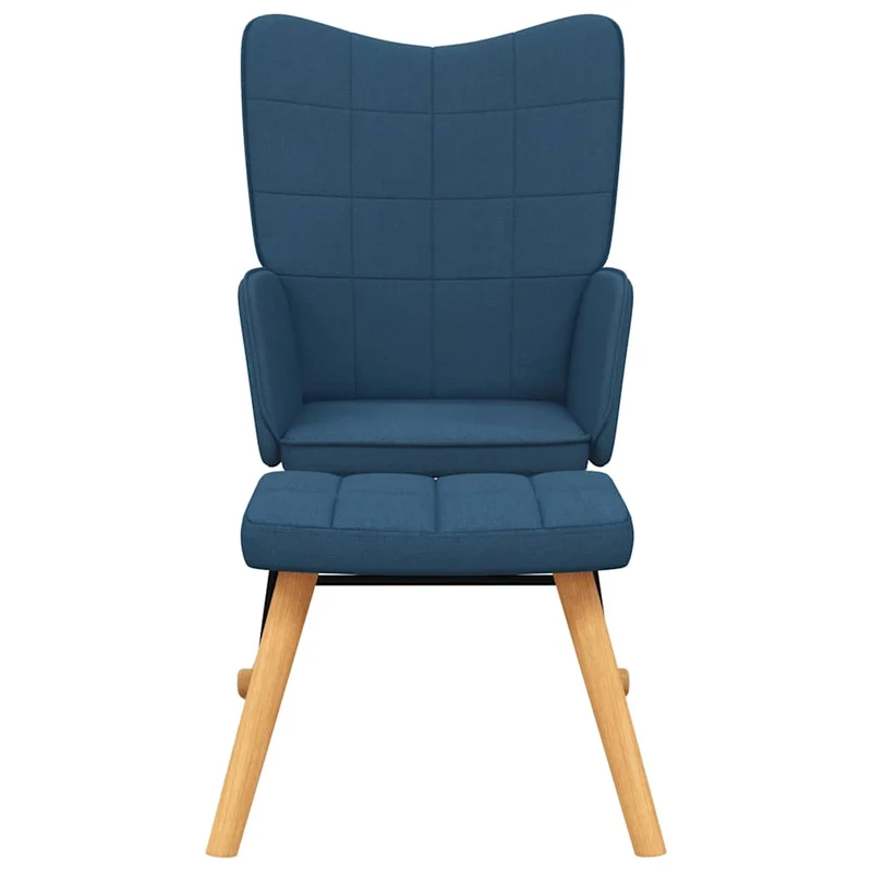 Fauteuil à bascule rembourré relax pour salon avec repose-pieds en tissu bleu DEC028868