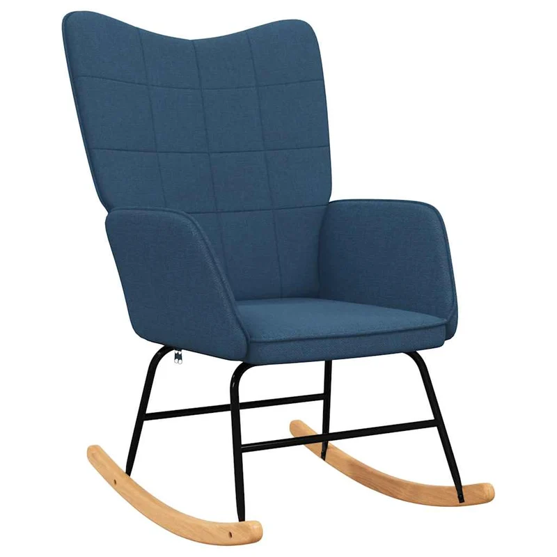 Fauteuil à bascule rembourré relax pour salon avec repose-pieds en tissu bleu DEC028868