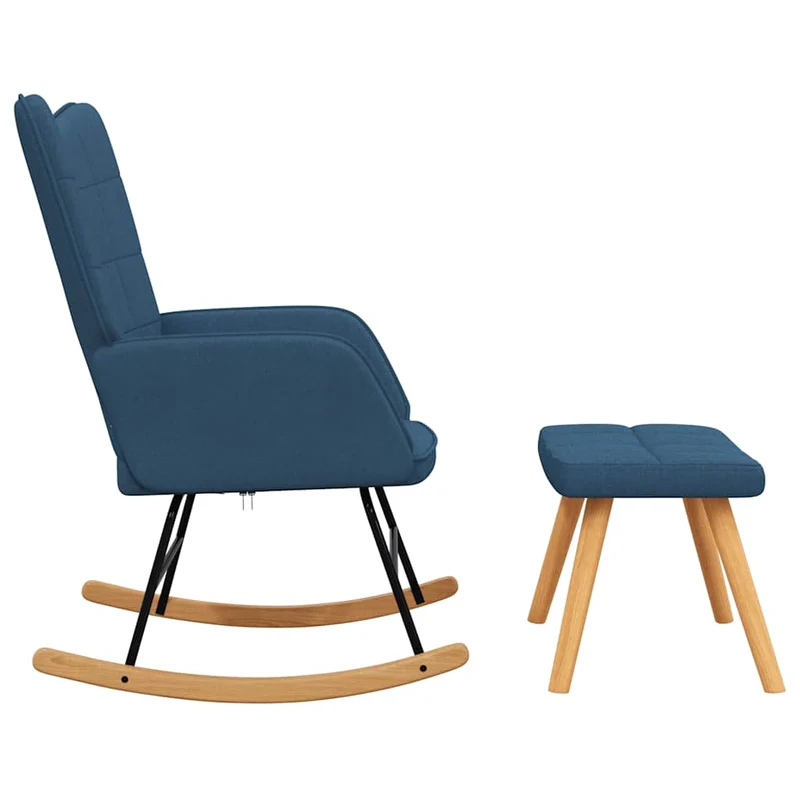 Fauteuil à bascule rembourré relax pour salon avec repose-pieds en tissu bleu DEC028868