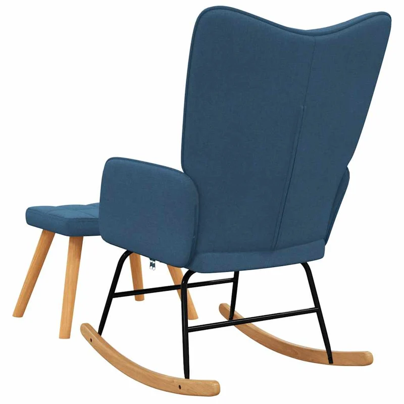 Fauteuil à bascule rembourré relax pour salon avec repose-pieds en tissu bleu DEC028868