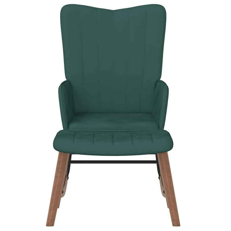 Fauteuil à bascule rembourré relax pour salon avec repose-pied en velours vert foncé DEC028853