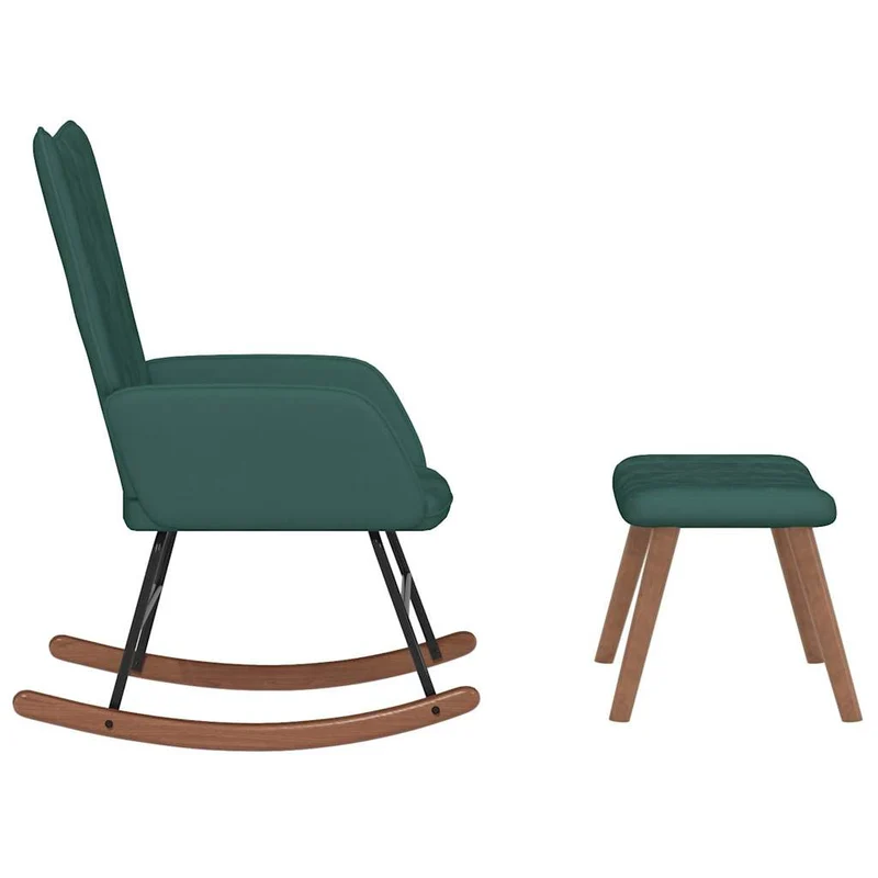 Fauteuil à bascule rembourré relax pour salon avec repose-pied en velours vert foncé DEC028853