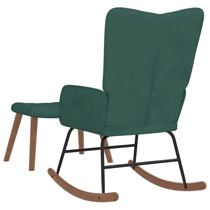 Fauteuil à bascule rembourré relax pour salon avec repose-pied en velours vert foncé DEC028853