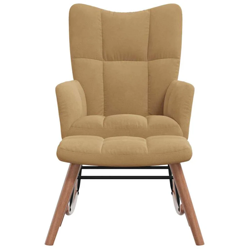Fauteuil à bascule rembourré relax pour salon avec repose-pied en velours marron DEC028820
