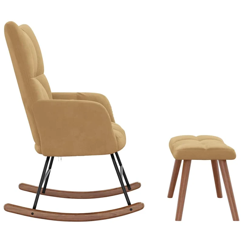 Fauteuil à bascule rembourré relax pour salon avec repose-pied en velours marron DEC028820