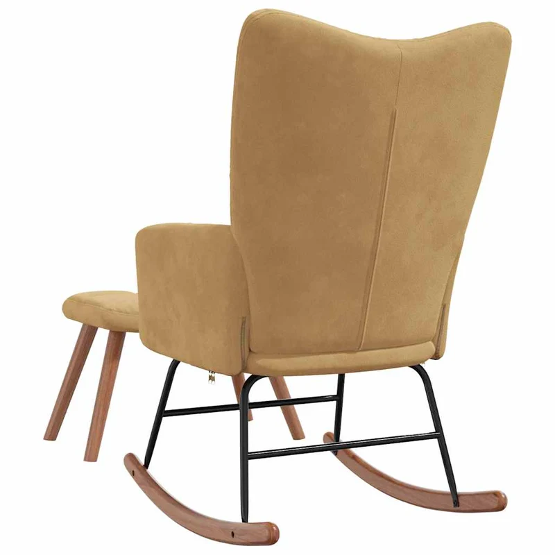 Fauteuil à bascule rembourré relax pour salon avec repose-pied en velours marron DEC028820