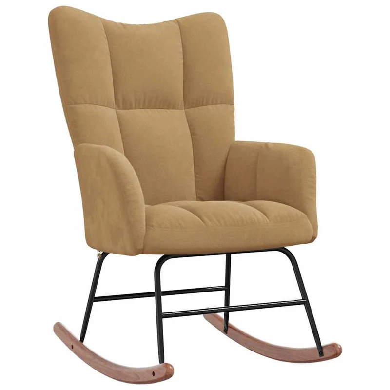 Fauteuil à bascule rembourré relax pour salon avec repose-pied en velours marron DEC028820