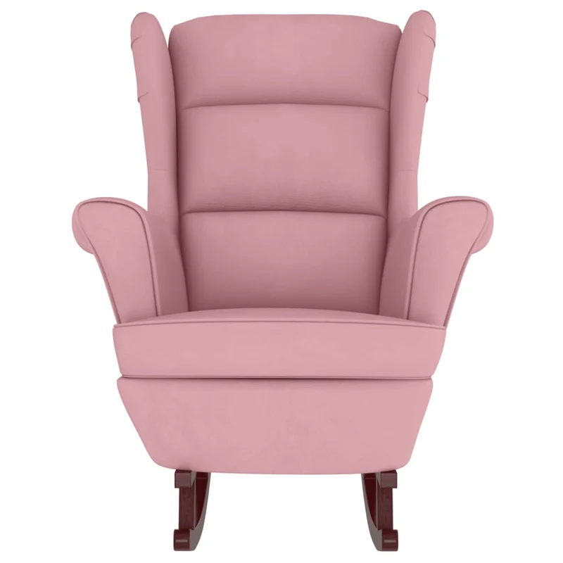 Fauteuil à bascule d'allaitement rembourré avec repose-pieds avec pieds en bois siège en velours rose DEC028766
