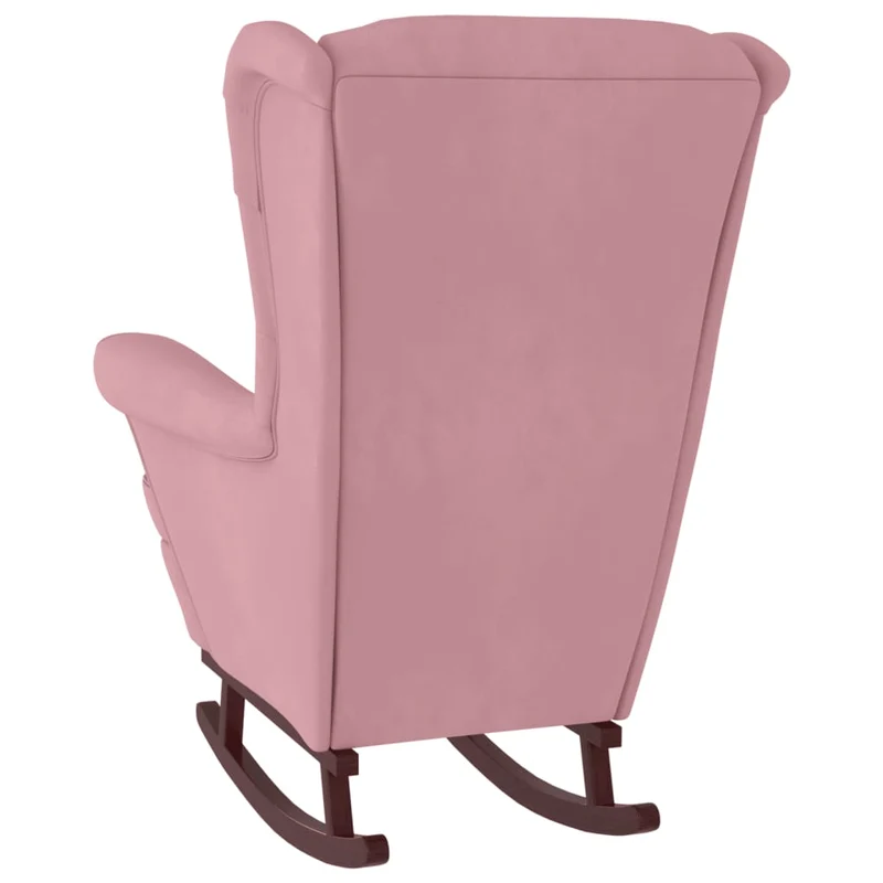 Fauteuil à bascule d'allaitement rembourré avec repose-pieds avec pieds en bois siège en velours rose DEC028766