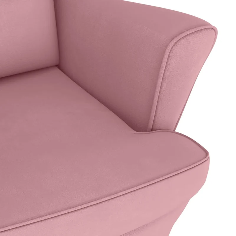 Fauteuil à bascule d'allaitement rembourré avec repose-pieds avec pieds en bois siège en velours rose DEC028766