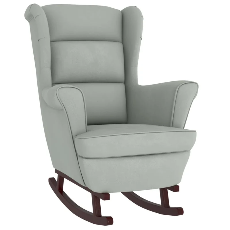 Fauteuil à bascule d'allaitement avec repose-pieds rembourré relax pour salon pieds en bois assise en tissu gris clair DEC028756