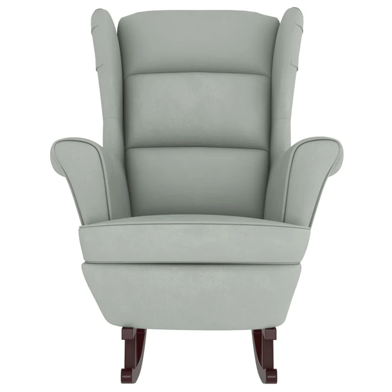 Fauteuil à bascule d'allaitement avec repose-pieds rembourré relax pour salon pieds en bois assise en tissu gris clair DEC028756