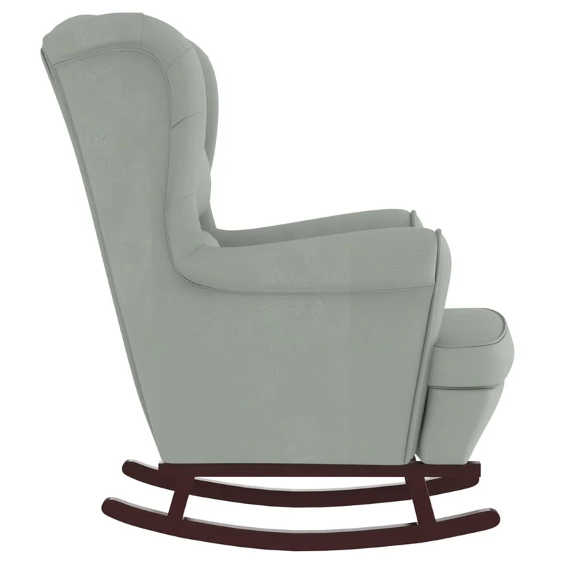 Fauteuil à bascule d'allaitement avec repose-pieds rembourré relax pour salon pieds en bois assise en tissu gris clair DEC028756