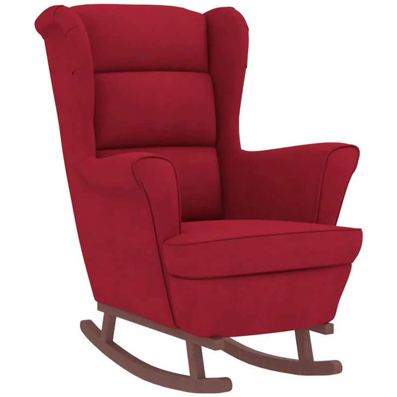 Fauteuil à bascule d'allaitement rembourré avec repose-pieds avec pieds en bois siège en velours bordeaux rouge DEC028752