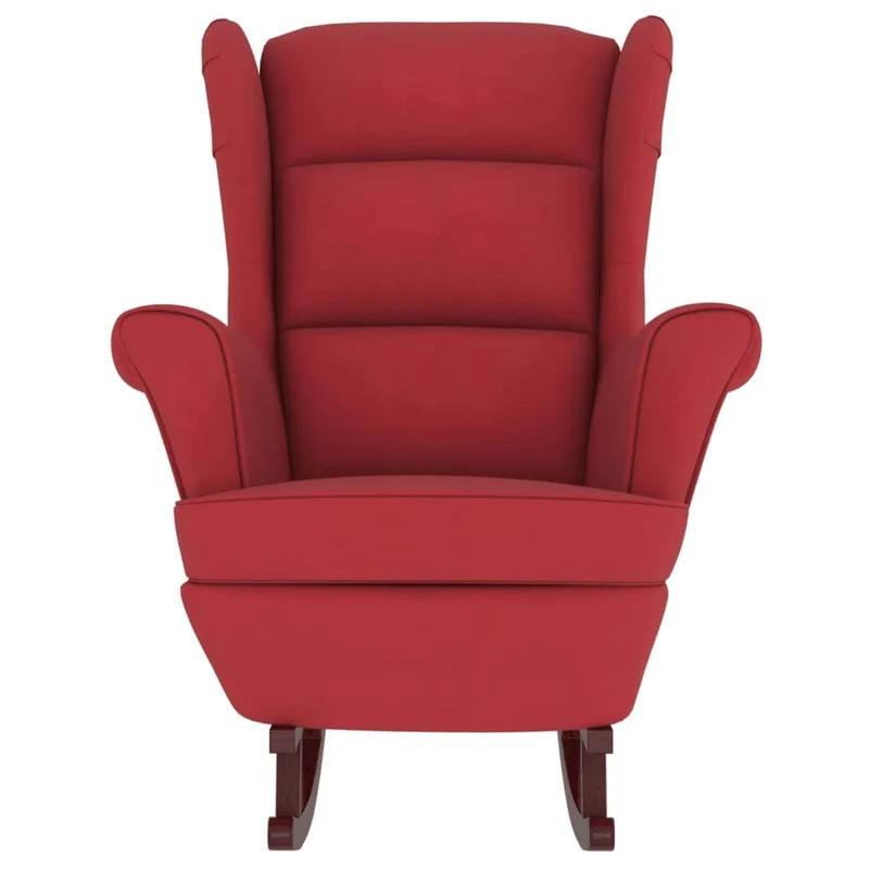 Fauteuil à bascule d'allaitement rembourré avec repose-pieds avec pieds en bois siège en velours bordeaux rouge DEC028752