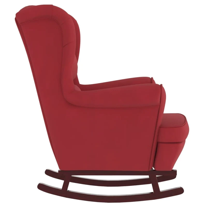 Fauteuil à bascule d'allaitement rembourré avec repose-pieds avec pieds en bois siège en velours bordeaux rouge DEC028752