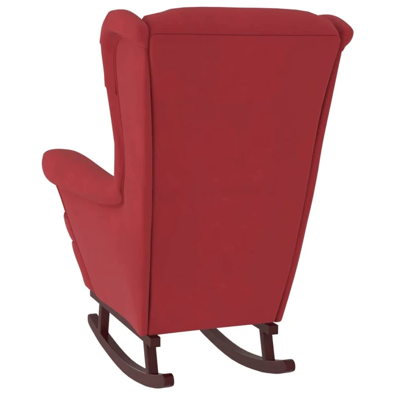 Fauteuil à bascule d'allaitement rembourré avec repose-pieds avec pieds en bois siège en velours bordeaux rouge DEC028752
