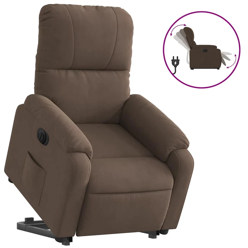 Fauteuil relax TV fonction de levage électrique très confortable en tissu microfibre marron DEC028457
