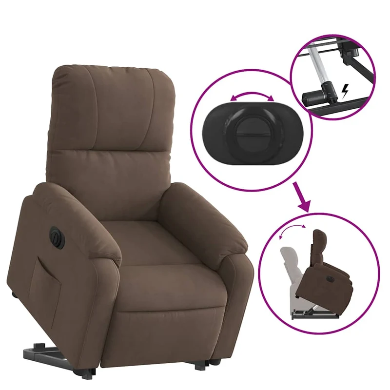 Fauteuil relax TV fonction de levage électrique très confortable en tissu microfibre marron DEC028457