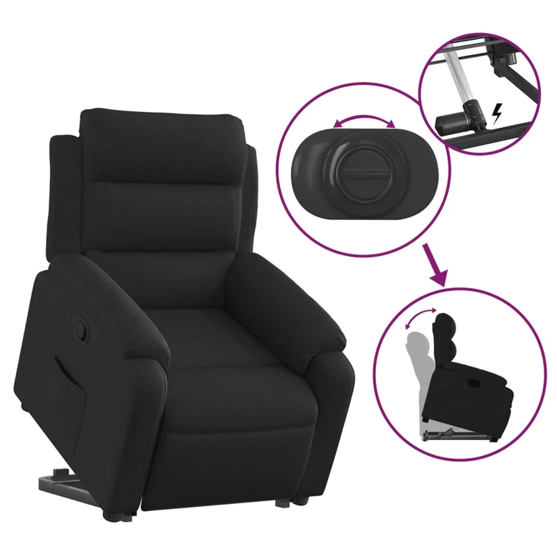 Fauteuil relax TV rembourrage confortable fonction de levage électrique en tissu noir DEC028102