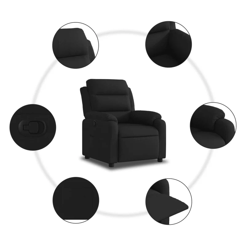 Fauteuil relax TV rembourrage confortable fonction d'inclinaison manuelle en tissu noir DEC028094
