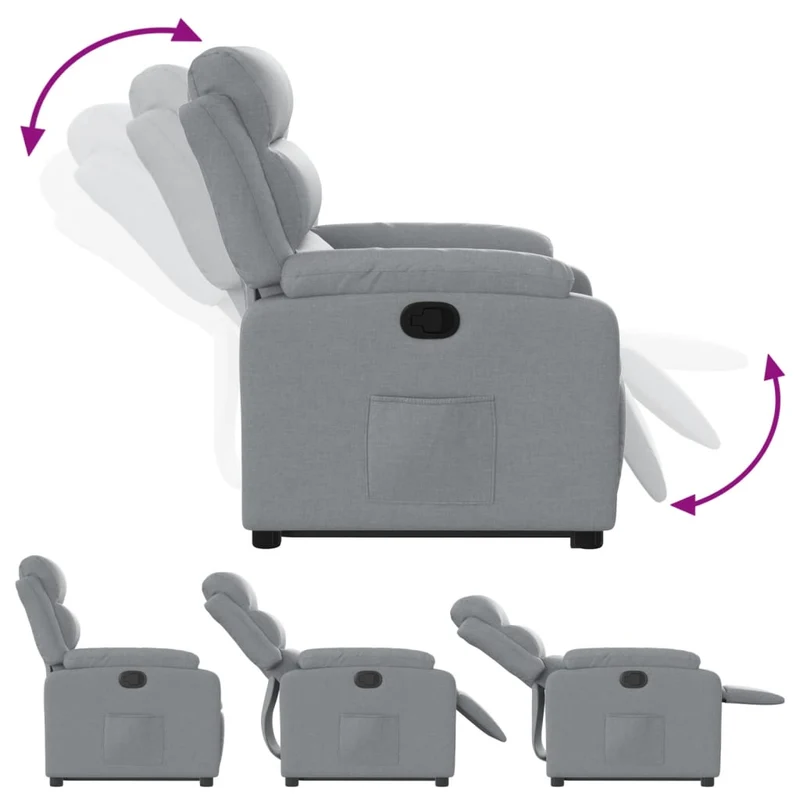 Fauteuil relax TV rembourrage confortable fonction de levage électrique en tissu gris clair DEC027902