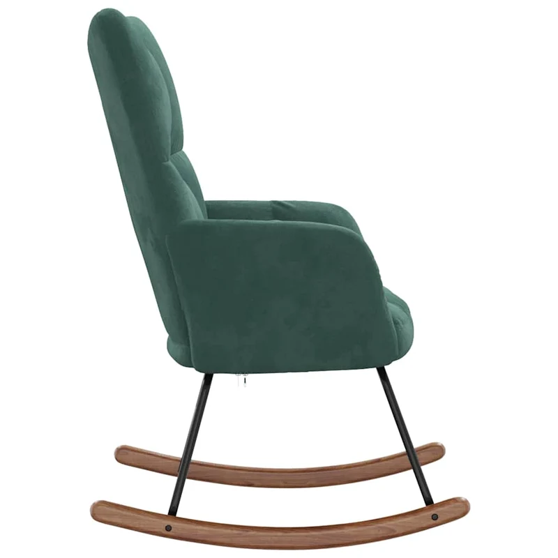 Fauteuil à bascule d'allaitement rembourré relax pour salon en velours vert foncé DEC029098