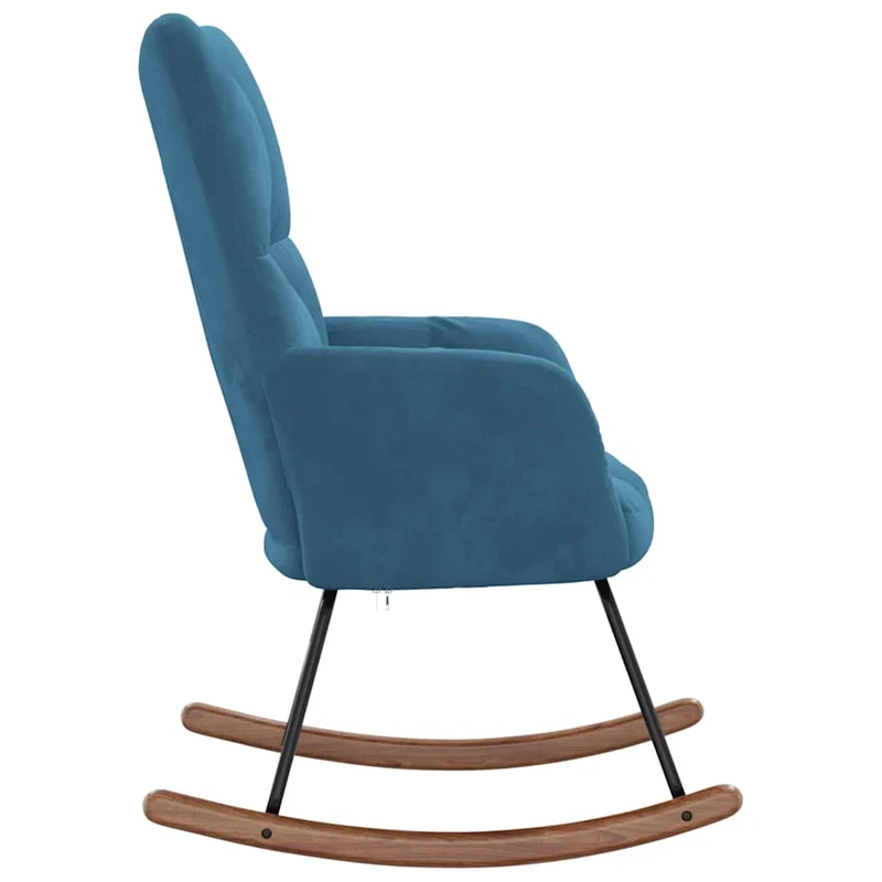 Fauteuil à bascule d'allaitement rembourré relax pour salon en velours bleu DEC028905