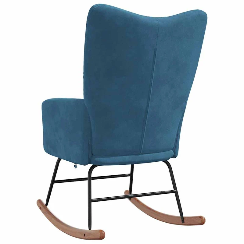 Fauteuil à bascule d'allaitement rembourré relax pour salon en velours bleu DEC028905