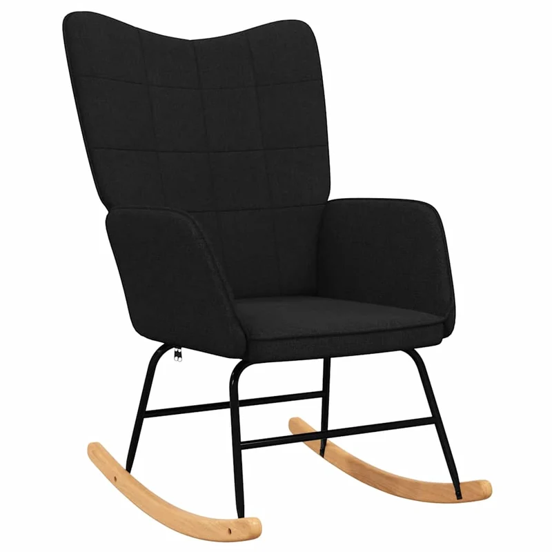 Fauteuil à bascule d'allaitement rembourré relax pour salon avec repose-pieds en tissu noir DEC028880