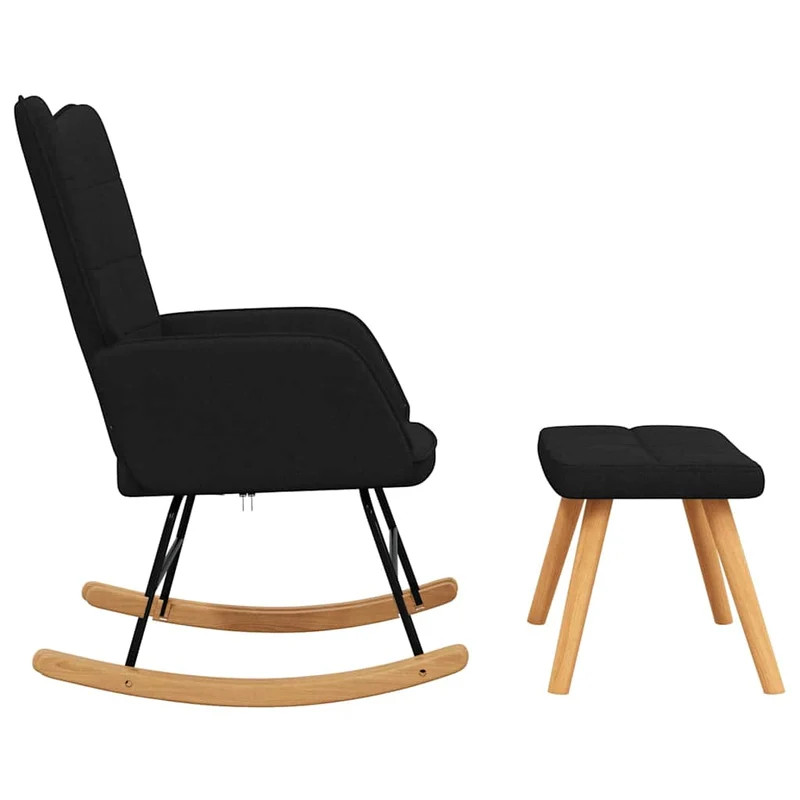 Fauteuil à bascule d'allaitement rembourré relax pour salon avec repose-pieds en tissu noir DEC028880
