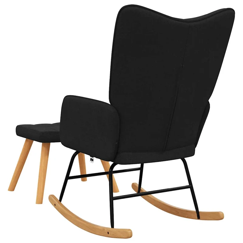 Fauteuil à bascule d'allaitement rembourré relax pour salon avec repose-pieds en tissu noir DEC028880