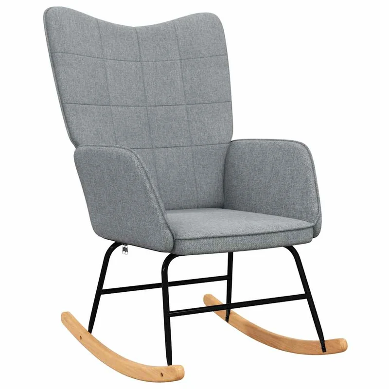 Fauteuil à bascule d'allaitement rembourré relax pour salon avec repose-pieds en tissu gris clair DEC028873