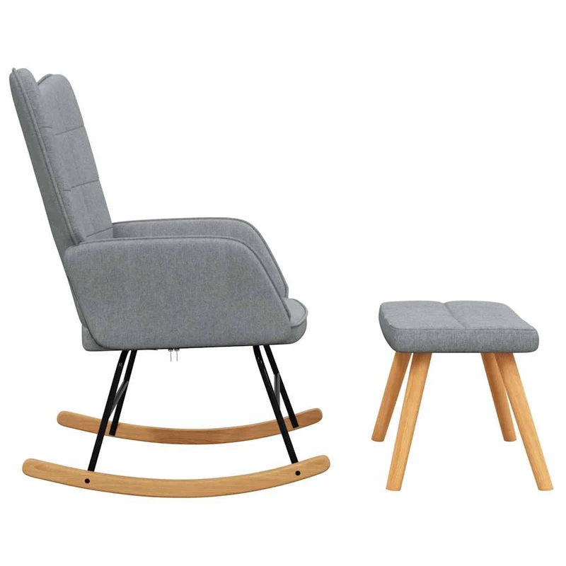 Fauteuil à bascule d'allaitement rembourré relax pour salon avec repose-pieds en tissu gris clair DEC028873