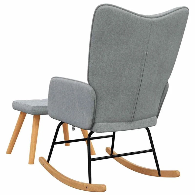 Fauteuil à bascule d'allaitement rembourré relax pour salon avec repose-pieds en tissu gris clair DEC028873