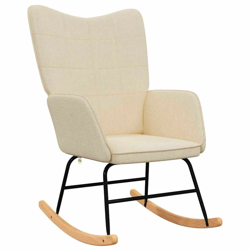 Fauteuil à bascule d'allaitement rembourré relax pour salon avec repose-pieds en tissu crème DEC028870