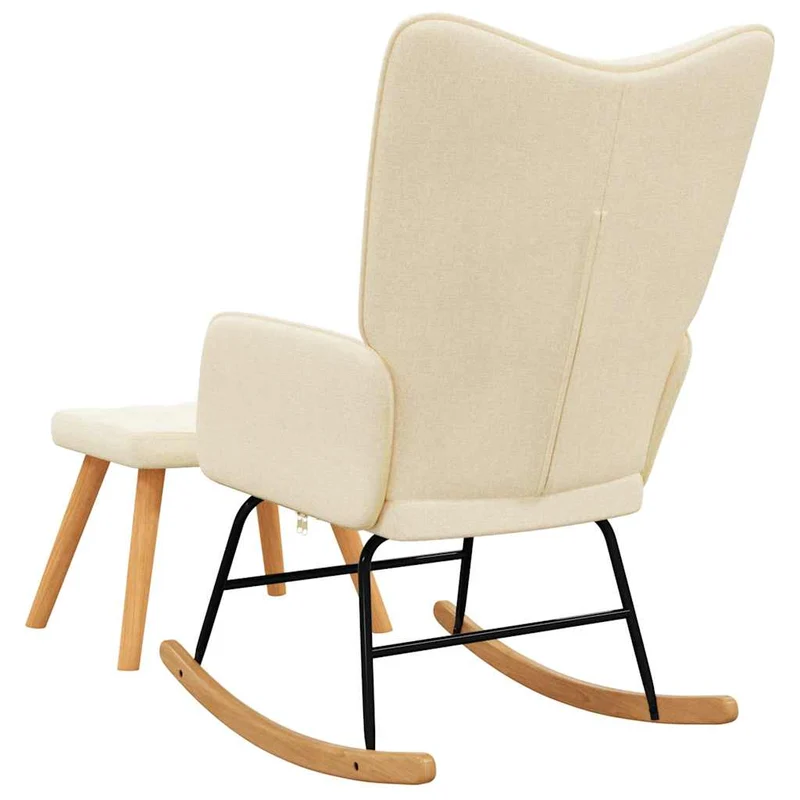 Fauteuil à bascule d'allaitement rembourré relax pour salon avec repose-pieds en tissu crème DEC028870