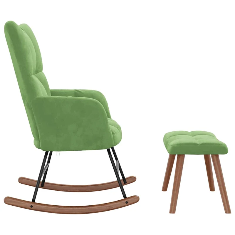 Fauteuil à bascule d'allaitement rembourré relax pour salon avec repose-pied en velours vert clair DEC028848