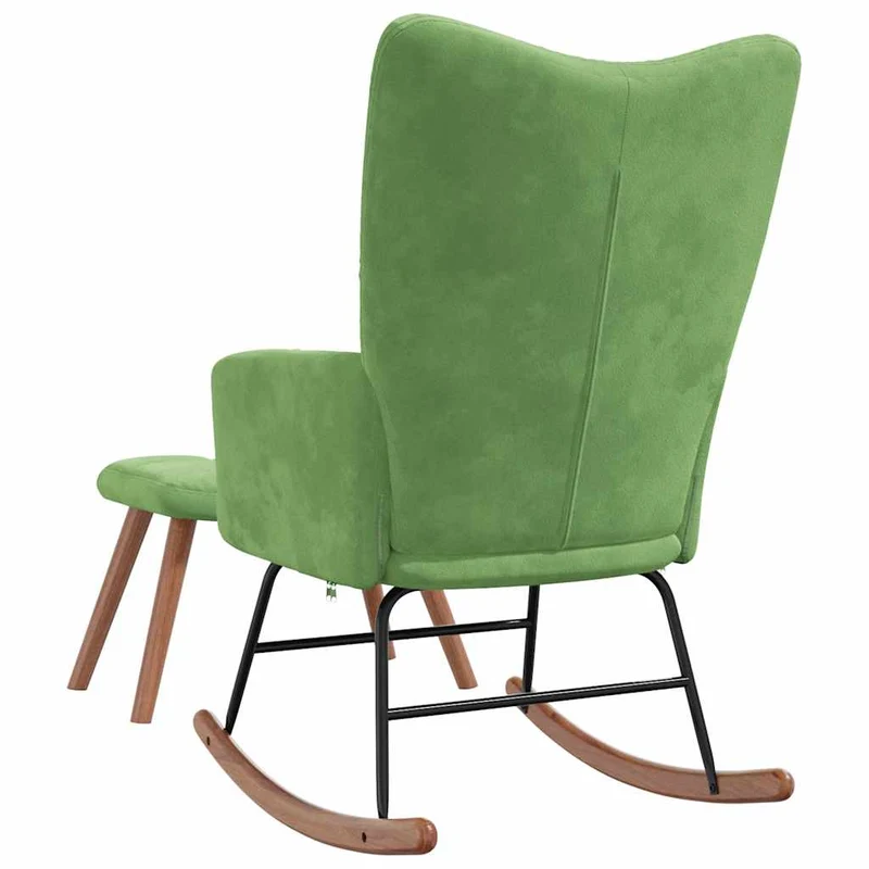 Fauteuil à bascule d'allaitement rembourré relax pour salon avec repose-pied en velours vert clair DEC028848