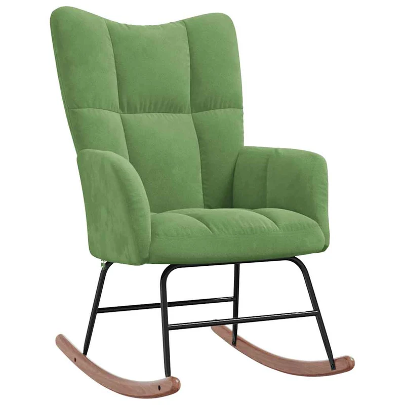 Fauteuil à bascule d'allaitement rembourré relax pour salon avec repose-pied en velours vert clair DEC028848