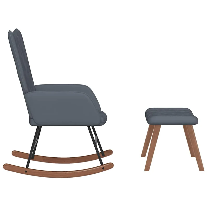 Fauteuil à bascule d'allaitement rembourré relax pour salon avec repose-pied en velours gris DEC028803