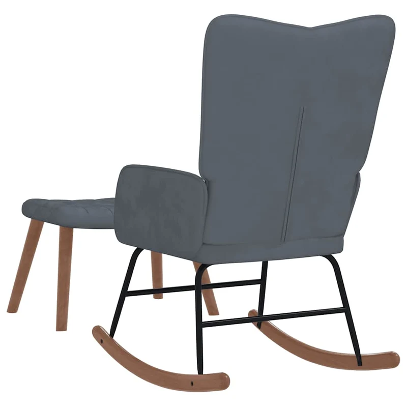 Fauteuil à bascule d'allaitement rembourré relax pour salon avec repose-pied en velours gris DEC028803